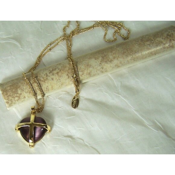 Alexa's Angels Purple Cat's Eye 18k Gold Plated 30" Chain Necklace - Picture 1 of 7